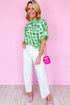 Abstract Print Button Back Ruffed High Neck Blouse